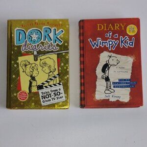 Lot Of 2: Dork Diaries Book 7 and Diary of a Wimpy Kid Book 1 Set - Gold And Red